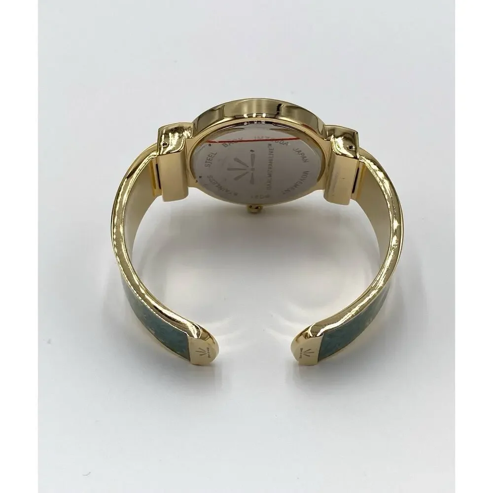 Isaac Mizrahi Live Women’s Watch Stainless Steel Green Gold Cuff New